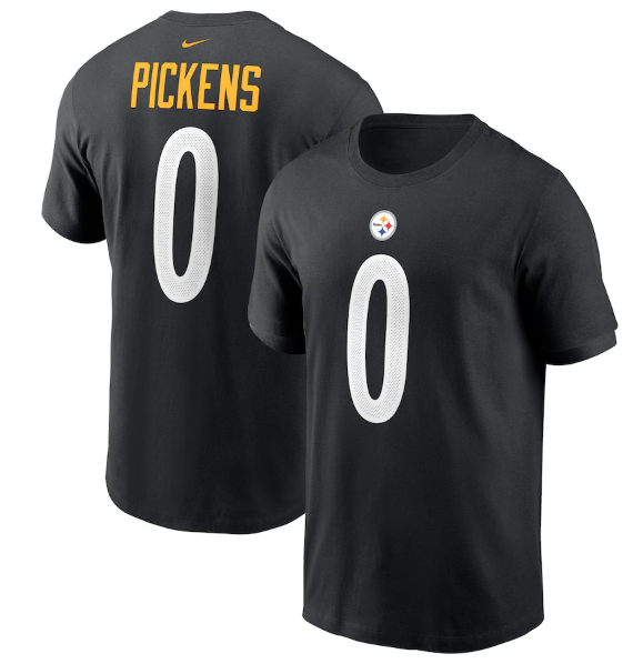 Men's Pittsburgh Steelers #0 George Pickens 2022 Black NFL Draft First Round Pick Player Name & Number T-Shirt Men's Pittsburgh Steelers #0 George Pickens 2022 Black NFL Draft First Round Pick Player Name & Number T-Shirt